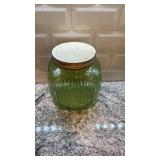 Vintage Ribbed Vaseline Uranium Glass Canister Jar