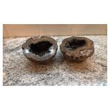 Pair of Natural Geode Halves with Crystal Interior