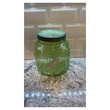 Vintage Ribbed Vaseline Uranium Glass Canister Jar
