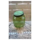 Vintage Ribbed Vaseline Uranium Glass Canister Jar
