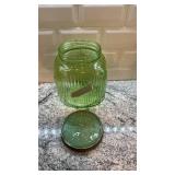 Vintage Ribbed Vaseline Uranium Glass Canister Jar