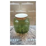 Vintage Ribbed Vaseline Uranium Glass Canister Jar