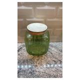 Vintage Ribbed Vaseline Uranium Glass Canister Jar