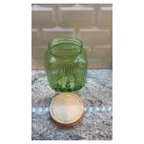 Vintage Ribbed Vaseline Uranium Glass Canister Jar