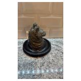 Vintage Cat Bust Inkwell on Wood Base 5.5 x 6 Inches