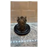 Vintage Cat Bust Inkwell on Wood Base 5.5 x 6 Inches