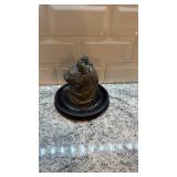 Vintage Cat Bust Inkwell on Wood Base 5.5 x 6 Inches