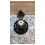 Vintage Cat Bust Inkwell on Wood Base 5.5 x 6 Inches