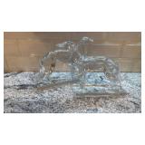 Set of 2 Clear Glass Dog Bookends 9x8 Inches