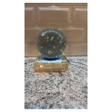 Decorative Glass Orb with Bubble Inclusions and Display Stand