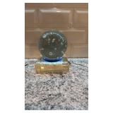 Decorative Glass Orb with Bubble Inclusions and Display Stand