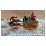 Antique Strauss Santee Claus Mechanical Tin Toy Sleigh with Reindeer