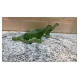 Pair of Lalique Green Glass Animal Figurines 6 x 2.5 Inches
