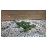 Pair of Lalique Green Glass Animal Figurines 6 x 2.5 Inches