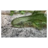Pair of Lalique Green Glass Animal Figurines 6 x 2.5 Inches