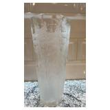 Etched Glass Vase with Frosted Woodland Design, 7.5 in x 3 in