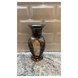Decorative Metal Vase with Mother of Pearl Inlay 8 x 4 Inches