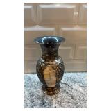 Decorative Metal Vase with Mother of Pearl Inlay 8 x 4 Inches