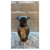 Decorative Metal Vase with Mother of Pearl Inlay 8 x 4 Inches