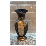 Decorative Metal Vase with Mother of Pearl Inlay 8 x 4 Inches
