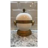 Antique Ornate White Porcelain and Brass Lidded Trinket Box 7 x 8 Inches