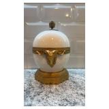 Antique Ornate White Porcelain and Brass Lidded Trinket Box 7 x 8 Inches