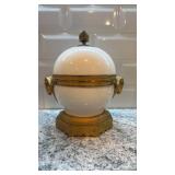 Antique Ornate White Porcelain and Brass Lidded Trinket Box 7 x 8 Inches