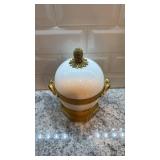 Antique Ornate White Porcelain and Brass Lidded Trinket Box 7 x 8 Inches