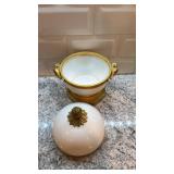 Antique Ornate White Porcelain and Brass Lidded Trinket Box 7 x 8 Inches