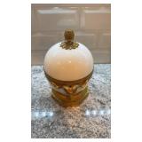 Antique Ornate White Porcelain and Brass Lidded Trinket Box 7 x 8 Inches