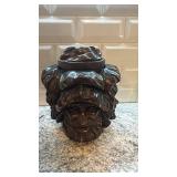Antique Carved Wooden Tobacco Jar with Multiple Faces Motif