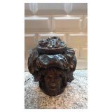 Antique Carved Wooden Tobacco Jar with Multiple Faces Motif