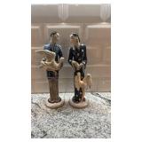 Pair of 11-Inch Josef Porcelain Asian Figurines with Cranes