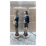 Pair of 11-Inch Josef Porcelain Asian Figurines with Cranes