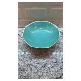 Antique Octagonal Asian Style Porcelain Bowl with Turquoise Interior and Hand-Painted Motifs