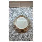 Antique Octagonal Asian Style Porcelain Bowl with Turquoise Interior and Hand-Painted Motifs