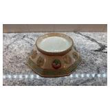 Antique Octagonal Asian Style Porcelain Bowl with Turquoise Interior and Hand-Painted Motifs