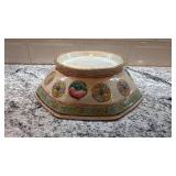 Antique Octagonal Asian Style Porcelain Bowl with Turquoise Interior and Hand-Painted Motifs