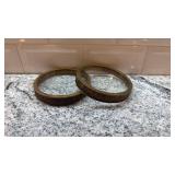 Pair of 4.5 Inch Vintage Brass and Glass Stands with Ornate Pattern