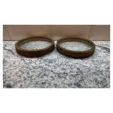 Pair of 4.5 Inch Vintage Brass and Glass Stands with Ornate Pattern