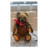 Steiff Plush Teddy Bear with Red Bow and Tags, 15 Inch