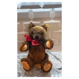 Steiff Plush Teddy Bear with Red Bow and Tags, 15 Inch