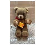 Steiff 10-Inch Plush Teddy Bear with Red Bow and Tag