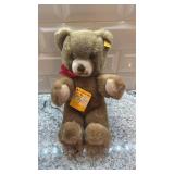 Steiff 10-Inch Plush Teddy Bear with Red Bow and Tag