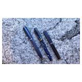 Set of 3 Blue Marbled Fountain Pens