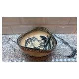 Vintage Asian-Style Ceramic Bowl with Landscape Design, 7 in x 3 in