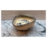 Vintage Asian-Style Ceramic Bowl with Landscape Design, 7 in x 3 in