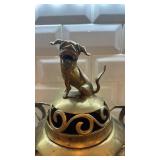 Brass Chinese Incense Burner with Dragon and Foo Dog Lid, 13 in x 10 in