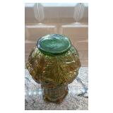 12-Inch Green Carnival Glass Vase with Embossed Floral Design