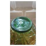 12-Inch Green Carnival Glass Vase with Embossed Floral Design